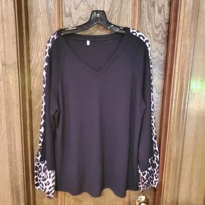 Black and Leopard Cable Knit Top-XXL